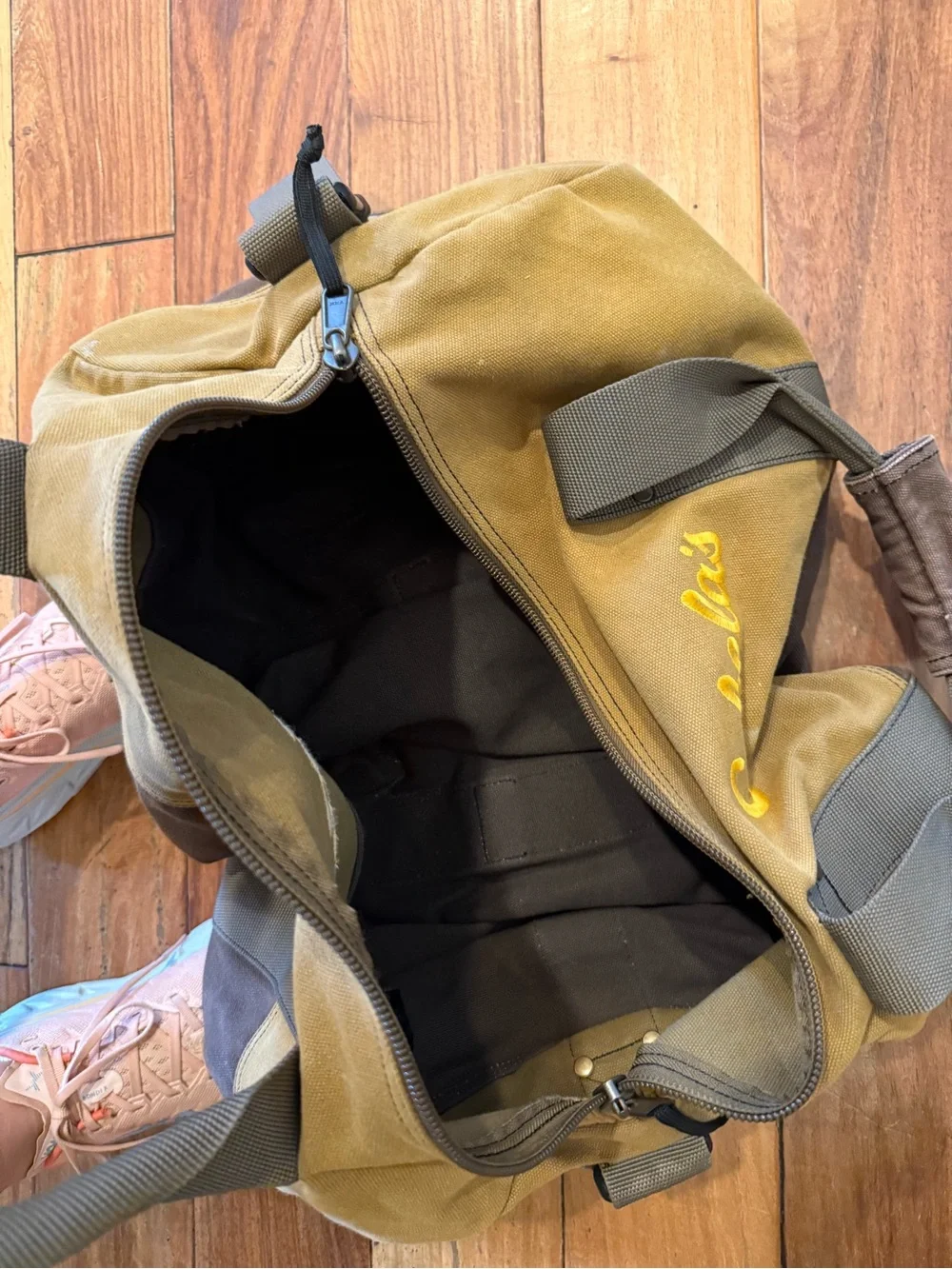 Cabela's Two-Tone Brown/Tan Canvas Duffel Bag with Shoulder Strap